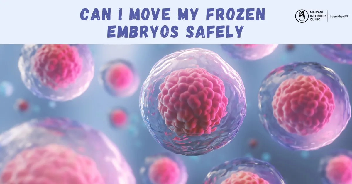 Close-up 3D illustration of frozen embryos under a microscope, representing embryo preservation and safe transfer during fertility treatments. 