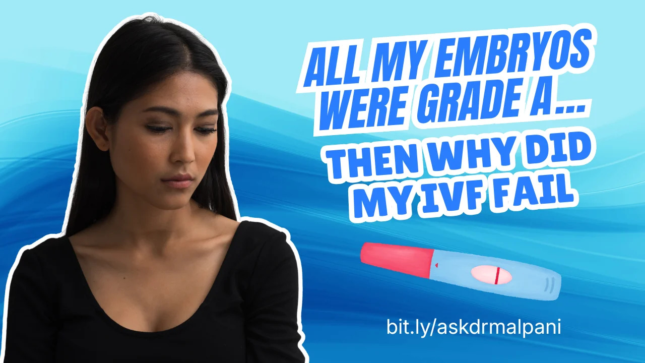 A saddened woman looking down in disappointment next to a negative pregnancy test. The headline reads: 'All my embryos were Grade A... then why did my IVF fail?'