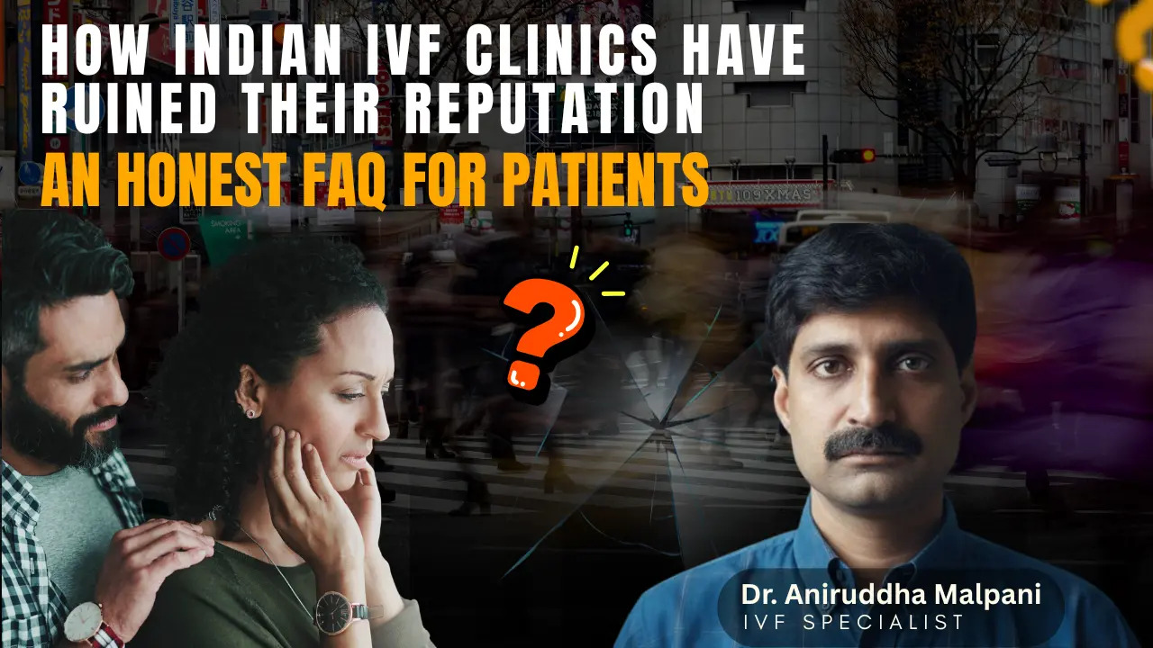 Dr. Malpani alongside a distressed couple questioning IVF clinic transparency and ethical practices in India.