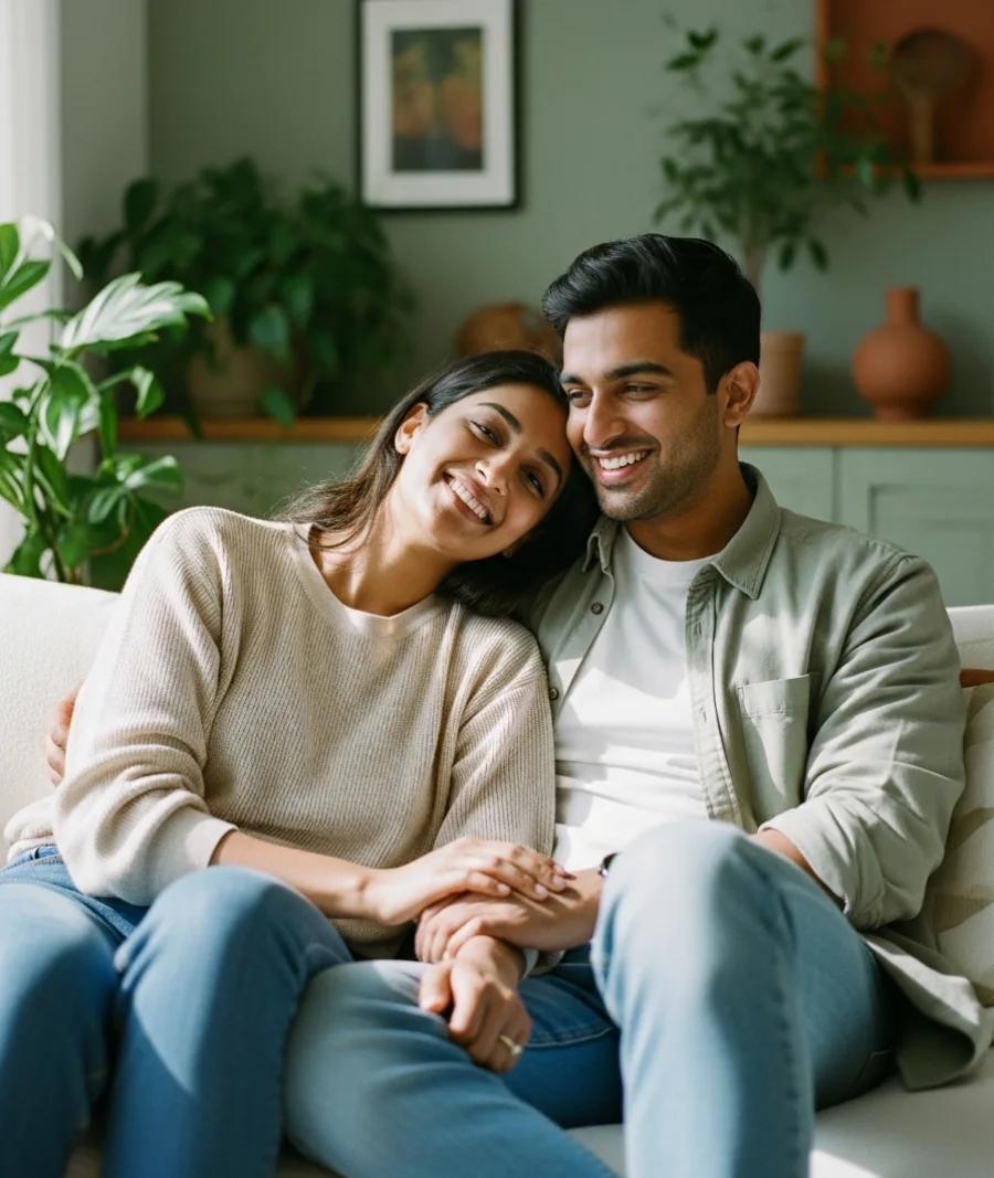 A hopeful couple at home